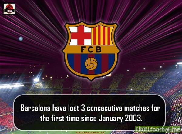 FACT : After loss against Real Madrid in Copa Del Rey finals, Barca have lost 3 consecutive matches for the first time since 2003