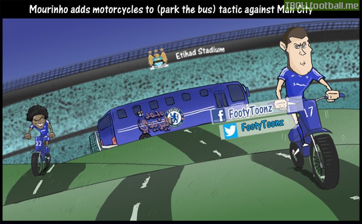 Footytoonz Cartoon : Mourinho adds motorcycles to (park the bus) tactic against Manchester City