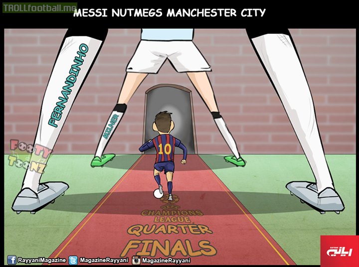 Cartoon : Messi nutmegs Man City
