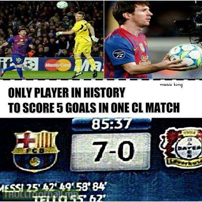Messi is the only player in CL history to score 5 goals in a single match