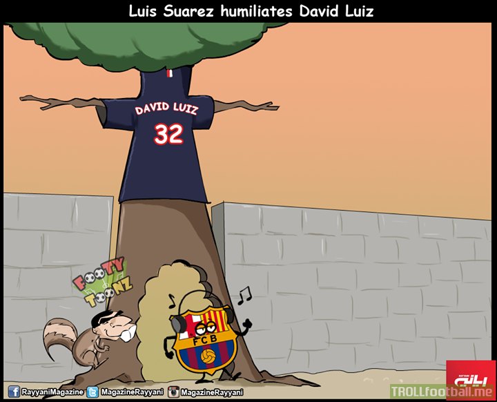 Cartoon: Luis Suarez humiliates David Luiz