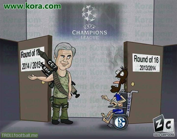 Cartoon : Schalke 04 vs Real Madrid, Champions League 2014 / 2015 Round of 16 draw