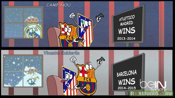 Cartoon: Barcelona and Atl.Madrid exchange places while Real Madrid are once again left in the cold to watch