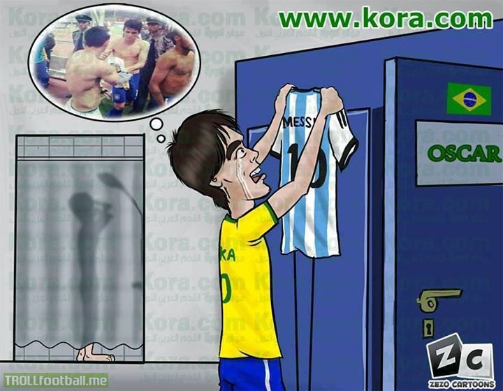 Cartoon : Kaka steals Messi's shirt from Oscar