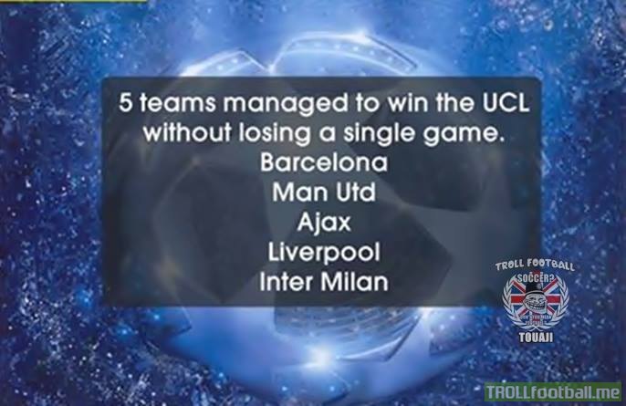 Teams to win the UCL without losing a single GAME