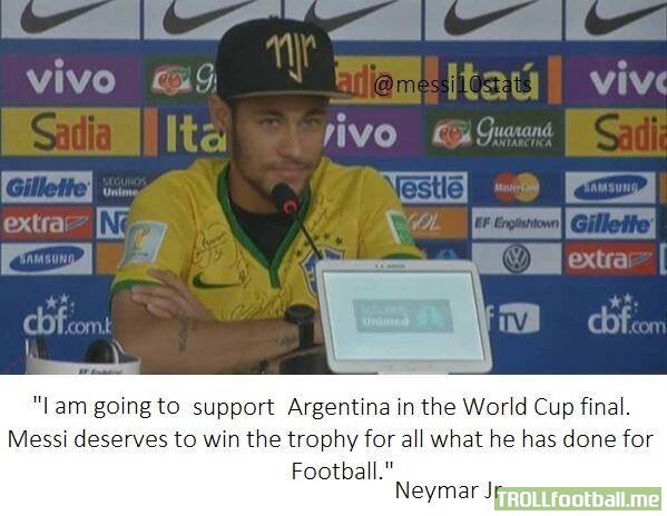 Neymar quote on supporting Argentina in finals
