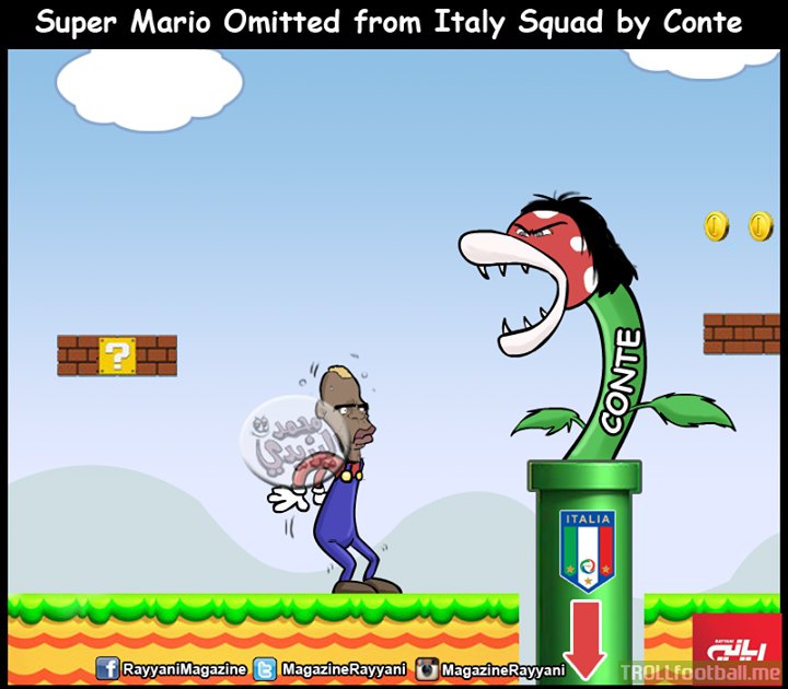 Cartoon:Super Mario Omitted from Italy Squad by Conte