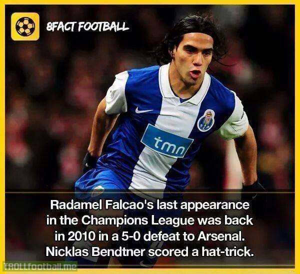 Falcao's last appearance in Champions League was back in 2010 ...