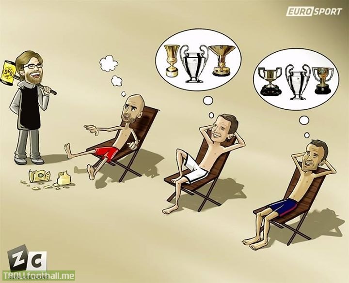 Cartoon : Klopp crushes Guardiola's treble dream