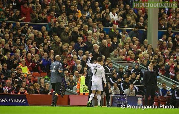Quality picture. Liverpool FC fans applauding Cristiano Ronaldo.